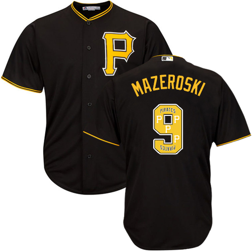 Pirates #9 Bill Mazeroski Black Team Logo Fashion Stitched MLB Jersey